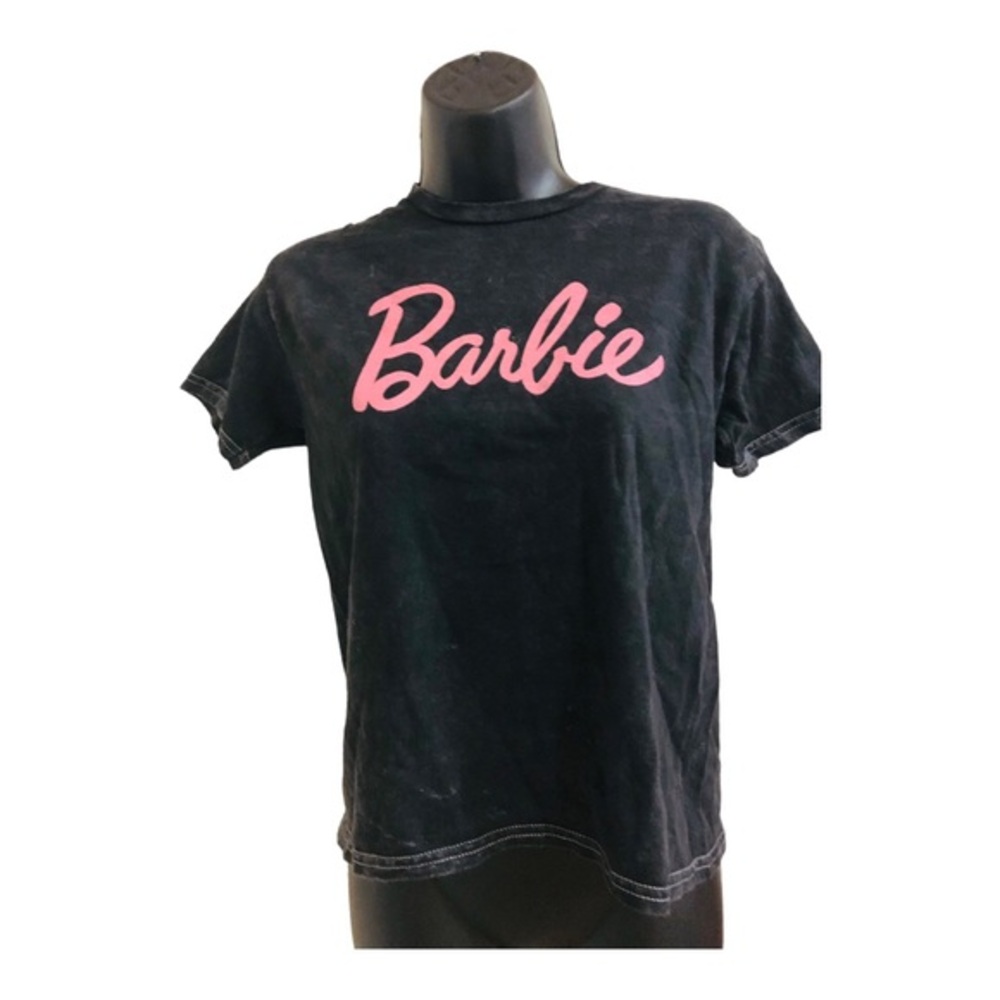 Barbie black acid wash vintage look pink Barbie logo graphic t-shirt size XS new